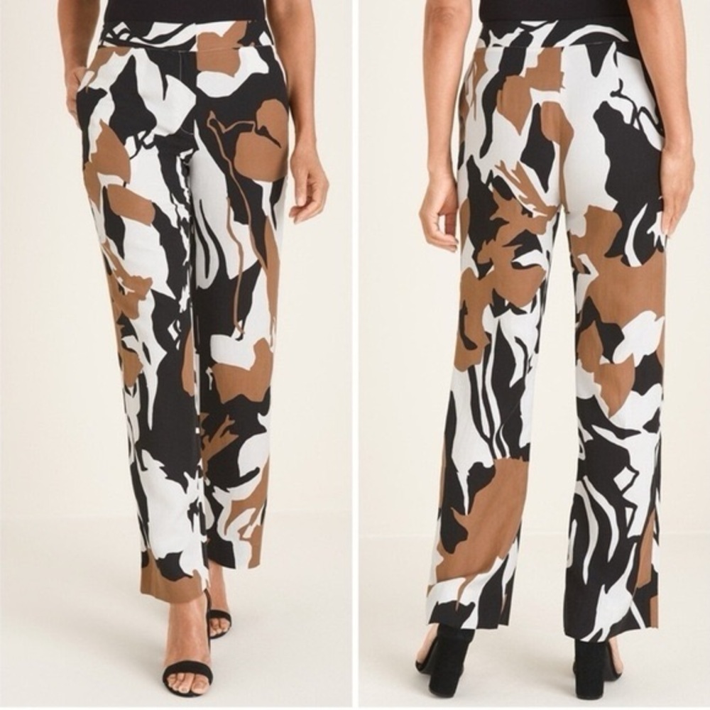 Chico's Wide-Leg Abstract Print Pants in Black, White & Brown size 2R or 12